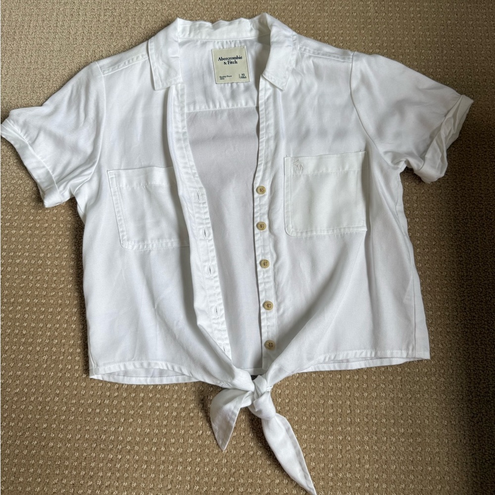 Abercrombie White Button-Up Tie Front Shirt